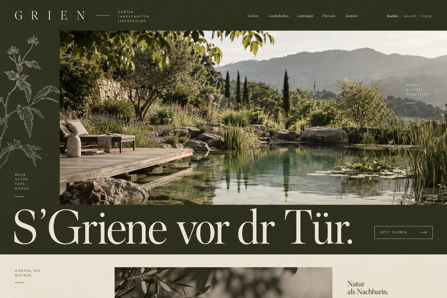 Designstudie GRIEN: Grünräume als hochwertiges Landschaftsmagazin. Der badische Einstieg meint das Grün direkt vor der eigenen Haustür.