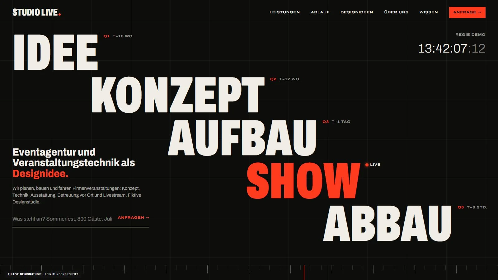 Fictional event technology design: black website with red staircase typography