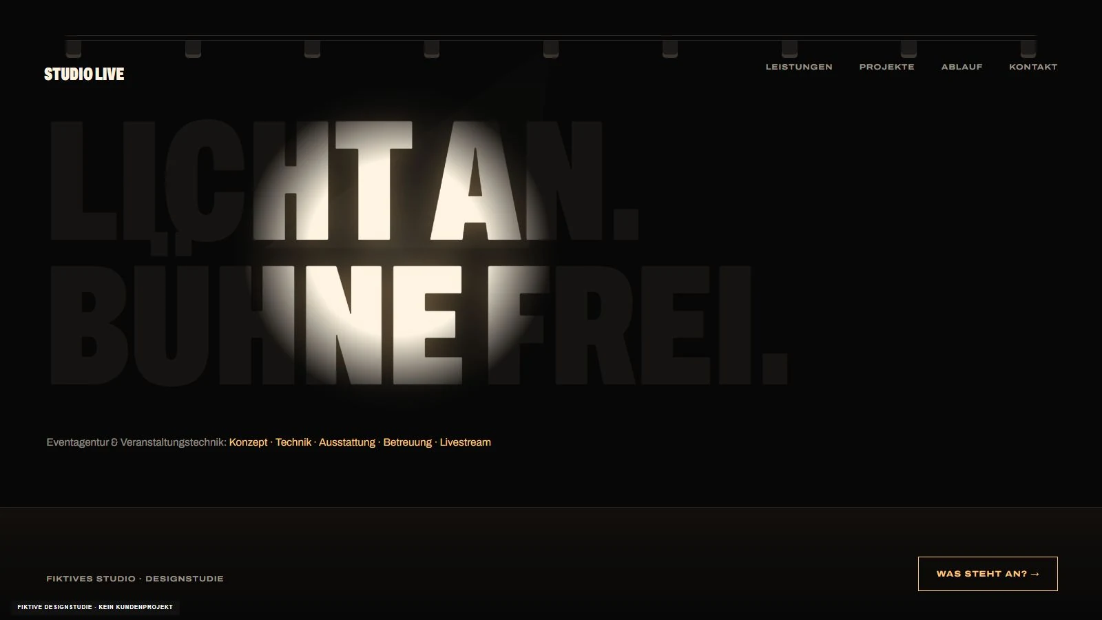 Fictional lighting design: a typographic stage lit by a large spotlight