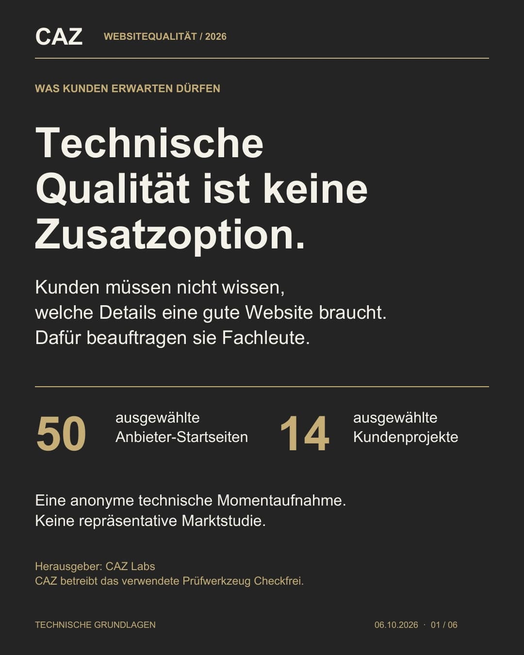 Titelblatt der CAZ-Auswertung zur Website-Qualität, Oktober 2026