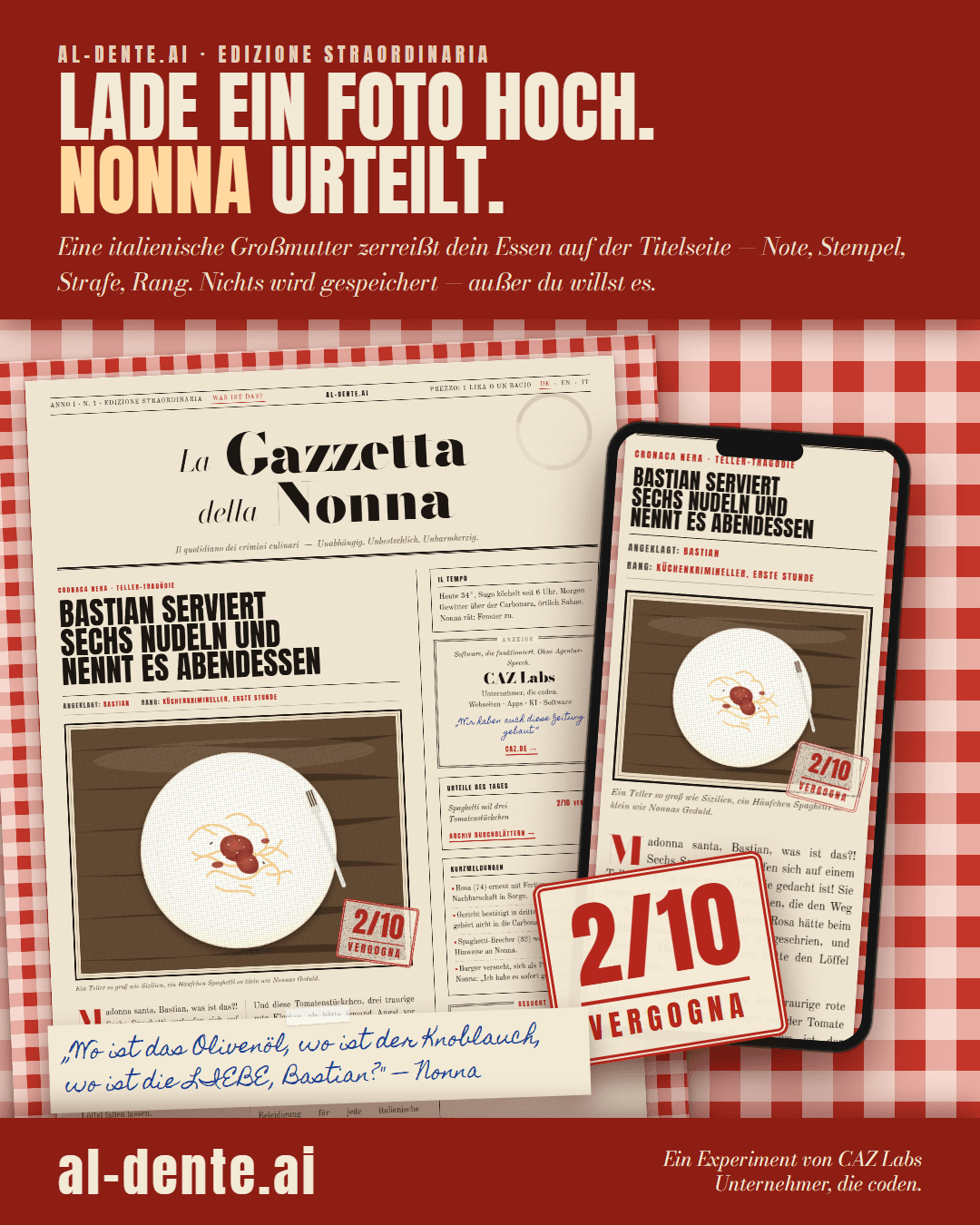 Screenshot of the al-dente.ai - La Gazzetta della Nonna project website