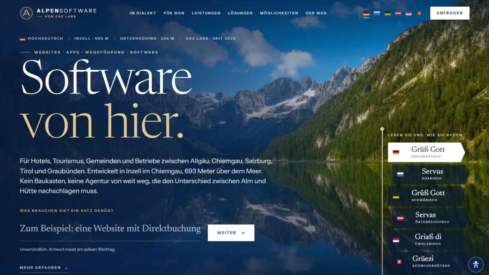 Screenshot der Website des Projekts Alpensoftware - Software von hier
