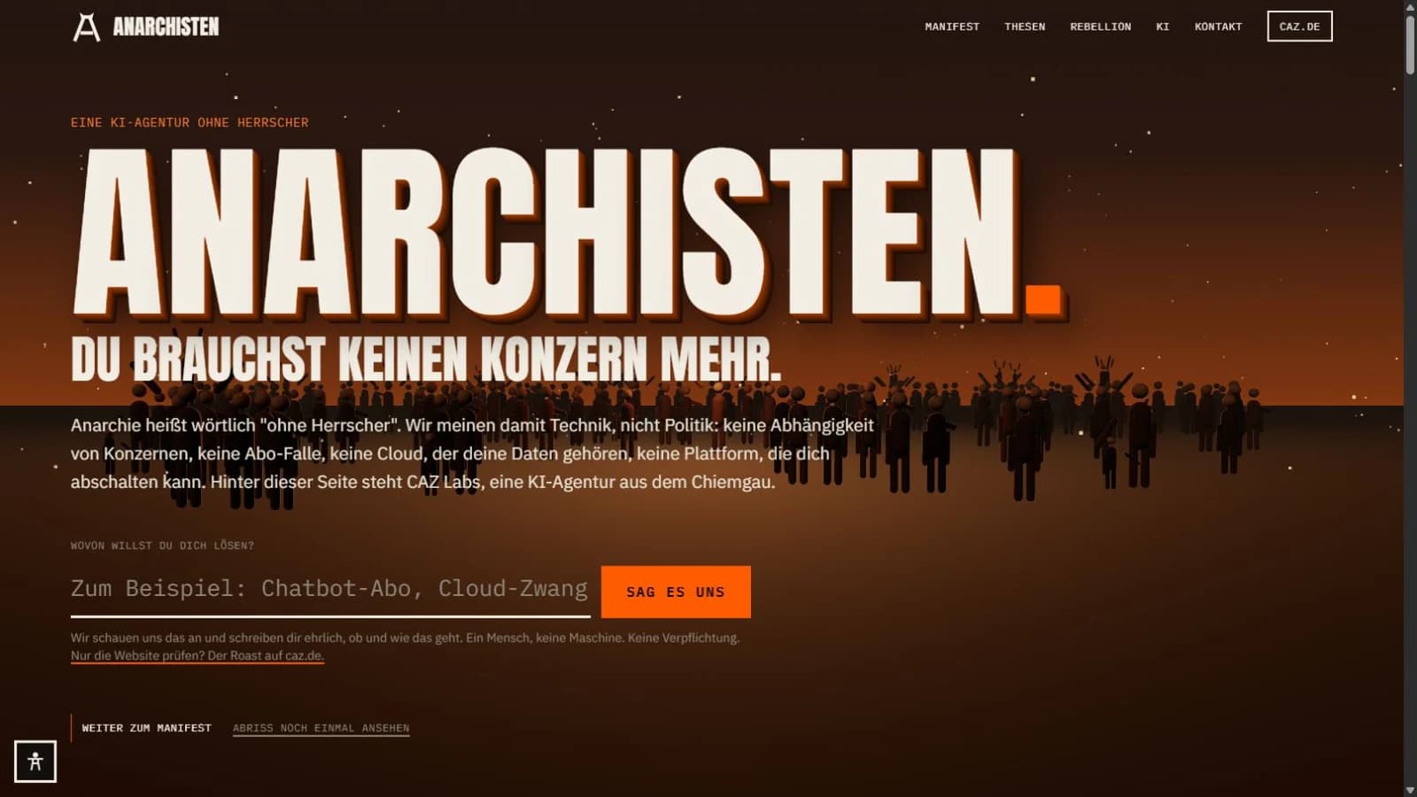 Screenshot of the Anarchisten – digital independence project website