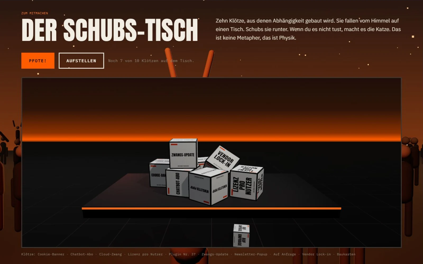 The interactive 3D table with labelled blocks against an orange horizon on anarchisten.de