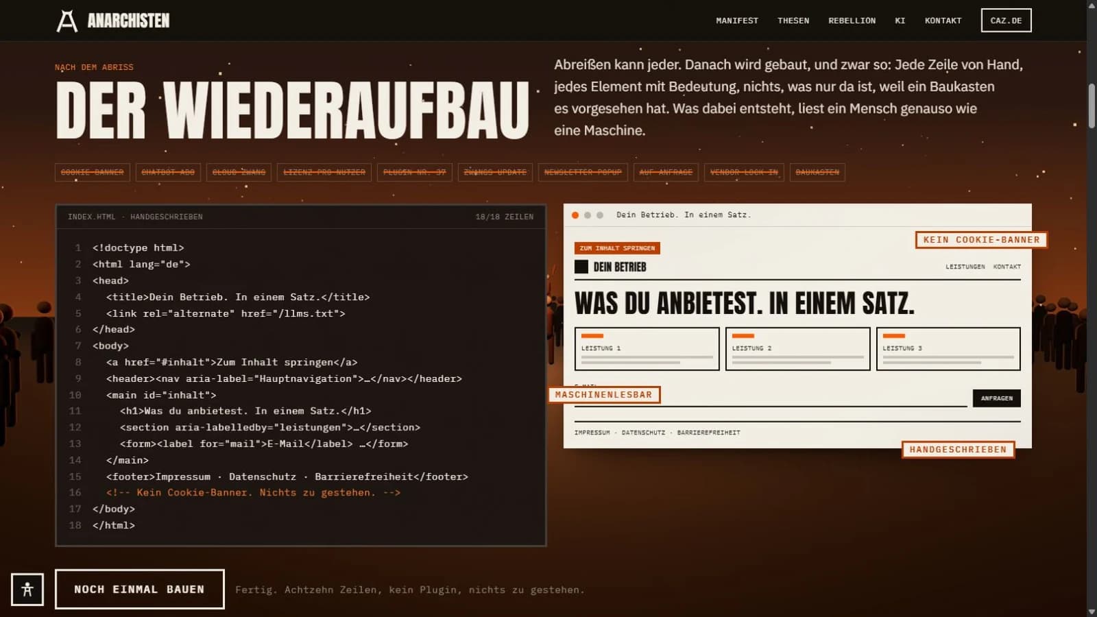 The rebuilding sequence with code and an emerging website side by side