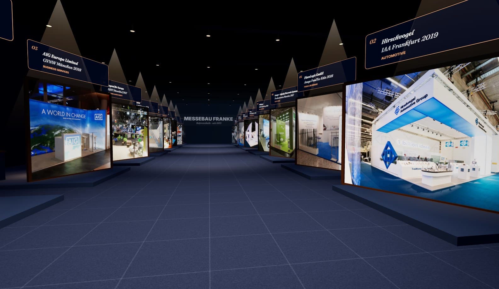 Screenshot of the Messebau Franke - 3D Reference Hall project website