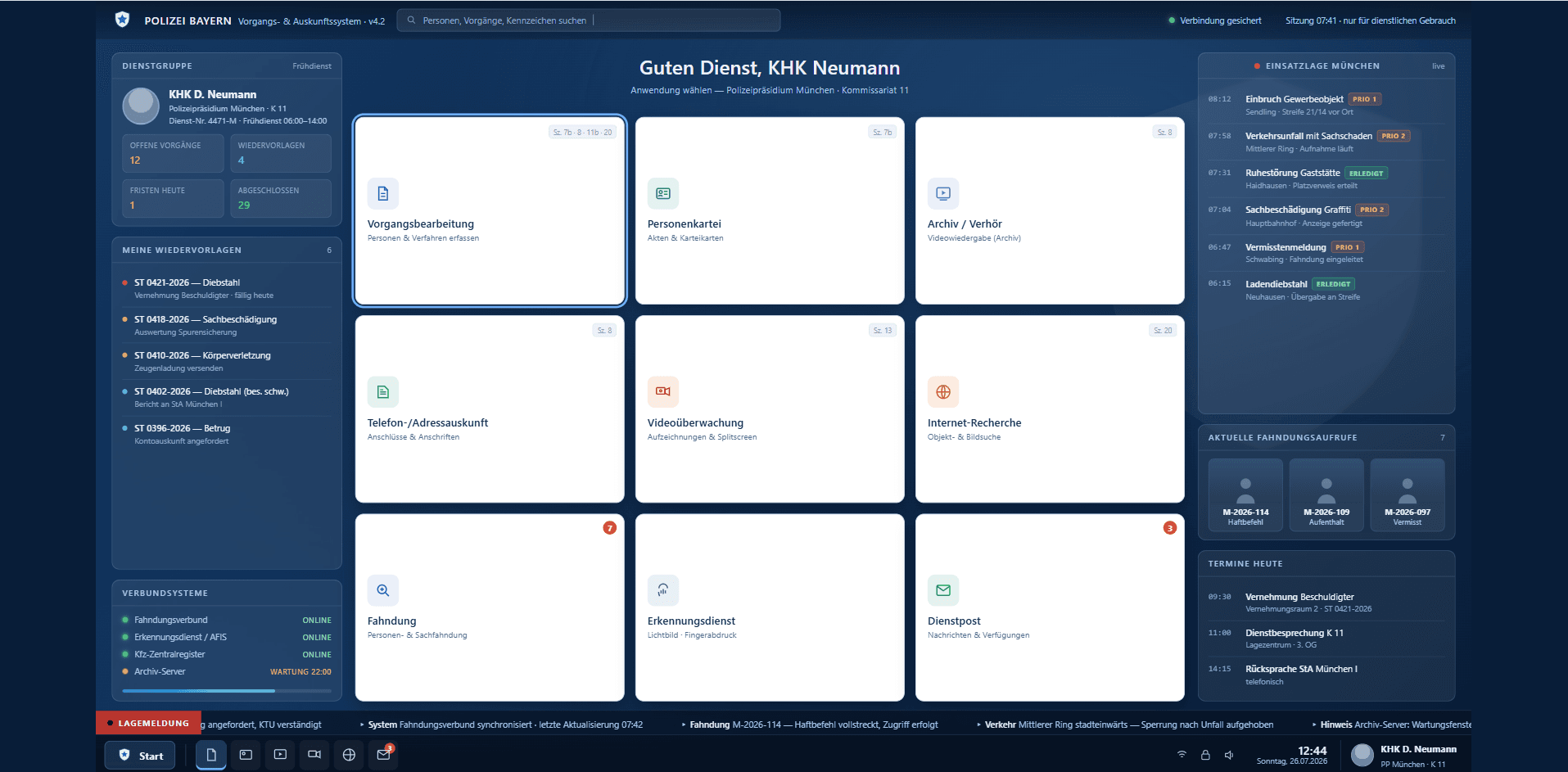 Screenshot of the Polizeiruf 110 - Police System project website