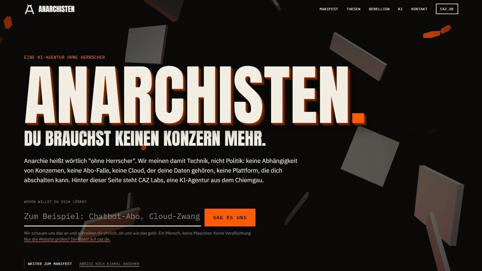 Screenshot der Website des Projekts Anarchisten – digitale Unabhängigkeit