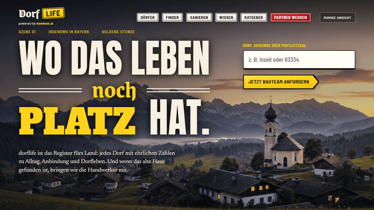 Screenshot der Website des Projekts dorflife.de - Das Register fürs Land