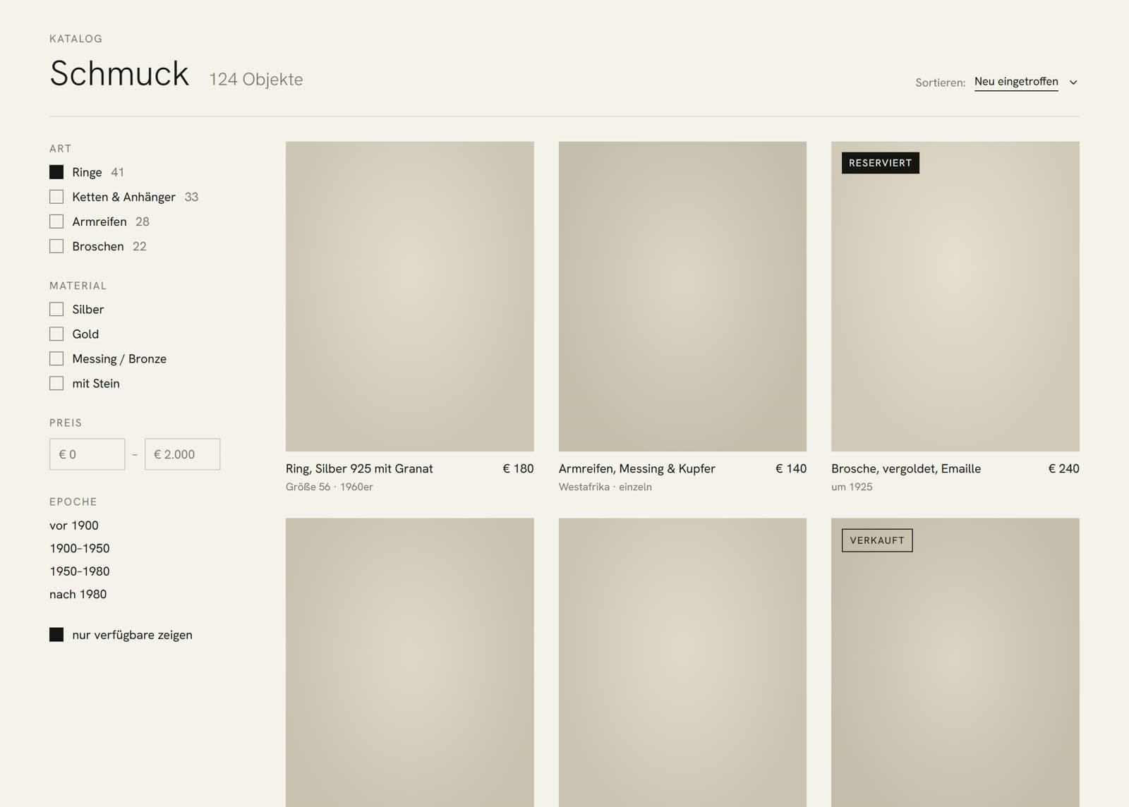 Screenshot der Website des Projekts Individuallösung: Katalog & KI-Erfassung für Unikate