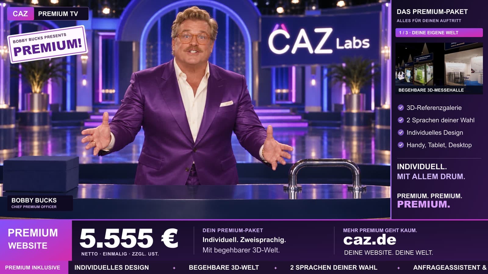 Die fiktive Figur Bobby Bucks in einem CAZ-Werbefilm