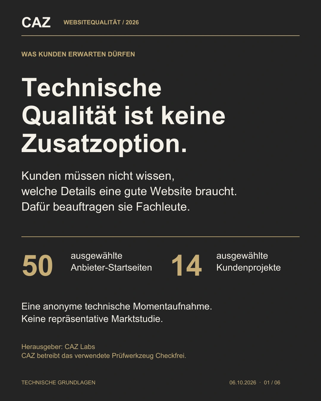 Titelblatt des CAZ-Reports zur Website-Qualität vom 6. Oktober 2026
