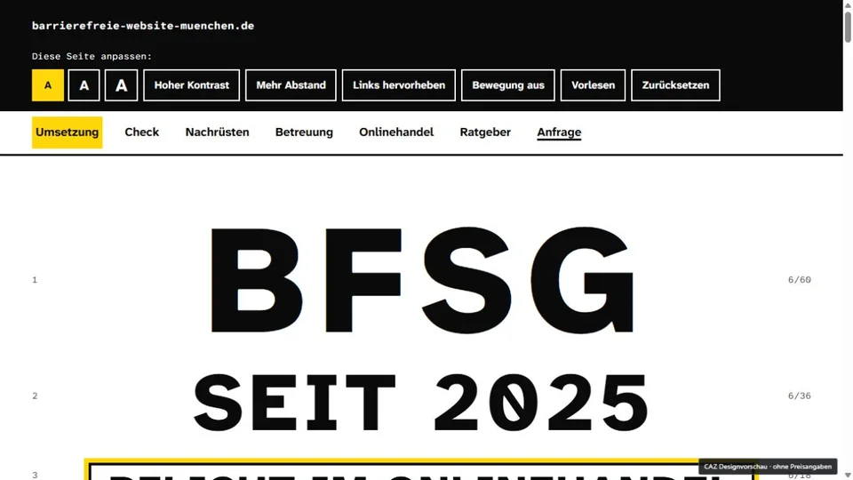 Designvorschau von barrierefreie-website-muenchen.de: Sehtafel & Kontrast
