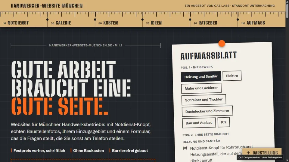 Designvorschau von handwerker-website-muenchen.de: Werkbank & Kreide