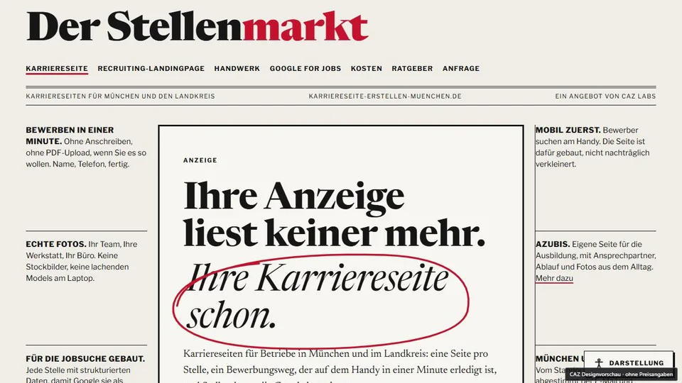 Designvorschau von karriereseite-erstellen-muenchen.de: Zeitung & Rotstift