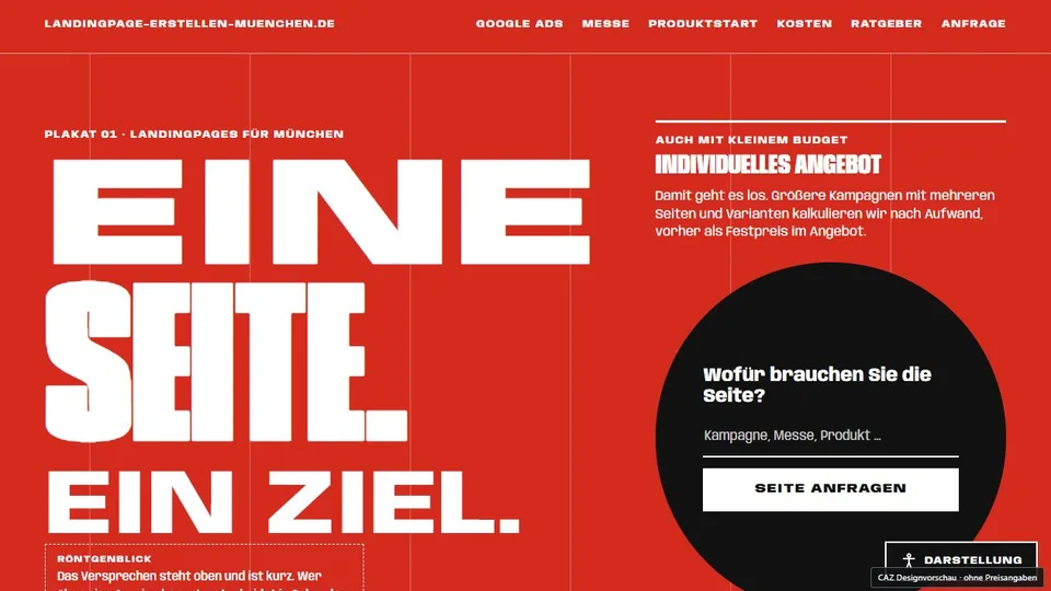 Designvorschau von landingpage-erstellen-muenchen.de: Rotes Plakat