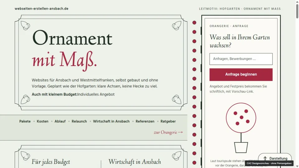 Designvorschau von webseiten-erstellen-ansbach.de: Hofgarten & Ornament