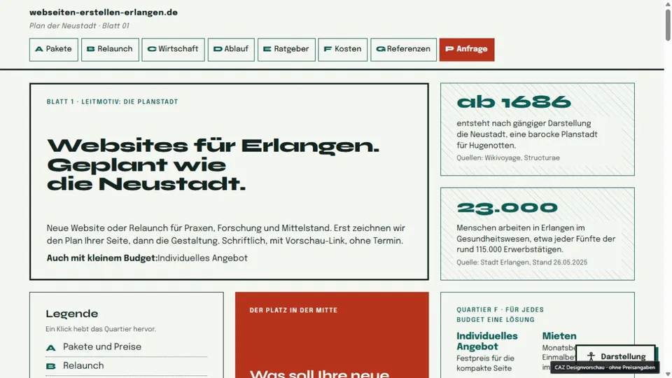 Designvorschau von webseiten-erstellen-erlangen.de: Planstadt & Raster
