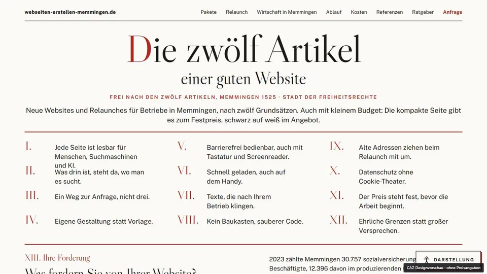 Designvorschau von webseiten-erstellen-memmingen.de: Flugblatt & Druckkunst