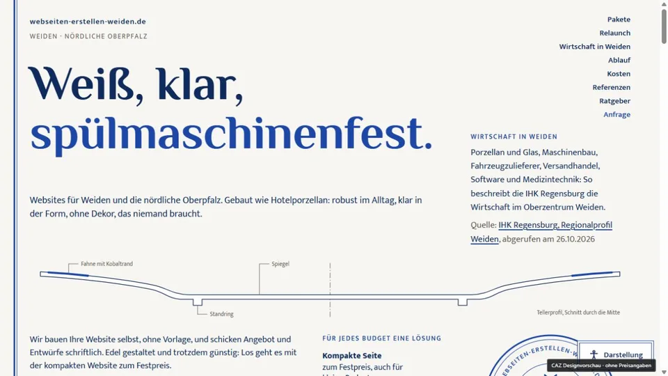Designvorschau von webseiten-erstellen-weiden.de: Porzellan & Kobalt
