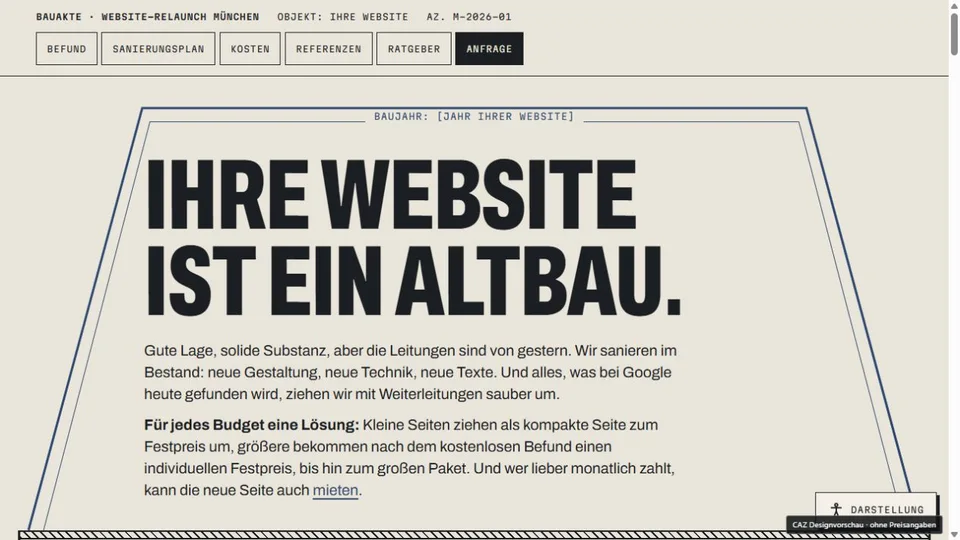 Designvorschau von website-relaunch-muenchen.de: Bauakte & Bestandsplan