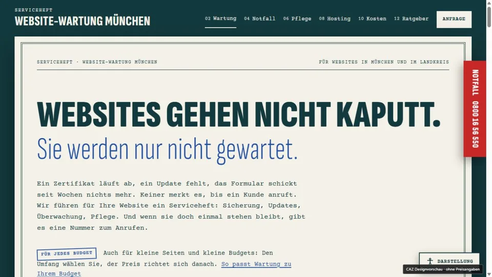 Designvorschau von website-wartung-muenchen.de: Serviceheft & Stempel